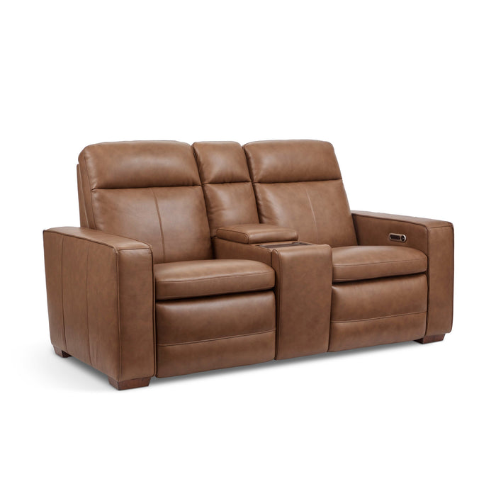 Dutch Cortado Leather Power Reclining Loveseat with Console, Power Headrest & Lumbar