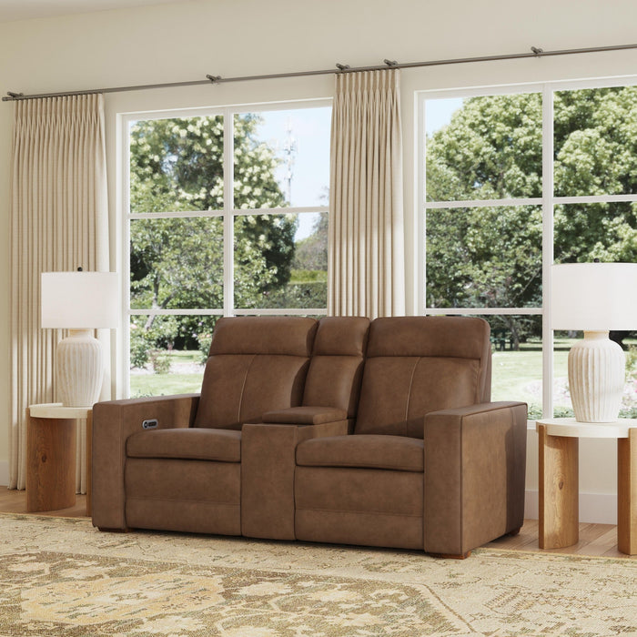 Dutch Cortado Leather Power Reclining Loveseat with Console, Power Headrest & Lumbar
