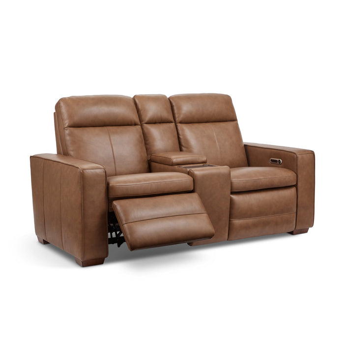 Dutch Cortado Leather Power Reclining Loveseat with Console, Power Headrest & Lumbar