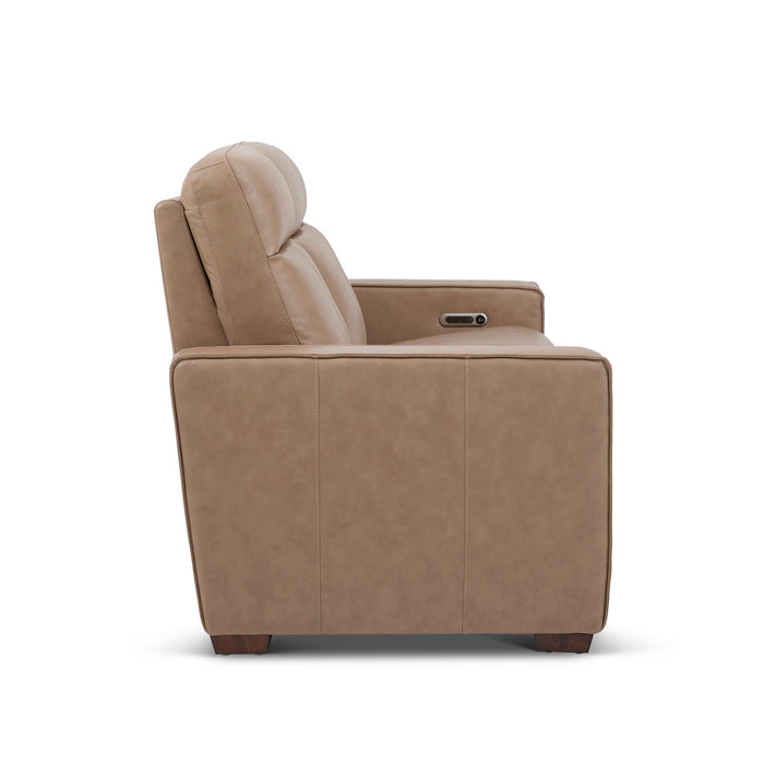 Dutch Desert Leather Power Reclining Sofa with Console, Power Headrest, & Lumbar