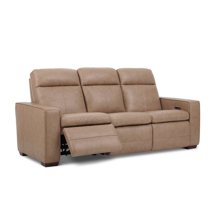Dutch Desert Leather Power Reclining Sofa with Console, Power Headrest, & Lumbar