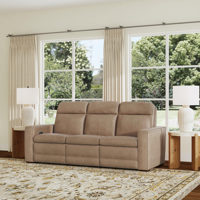 Dutch Desert Leather Power Reclining Sofa with Console, Power Headrest, & Lumbar