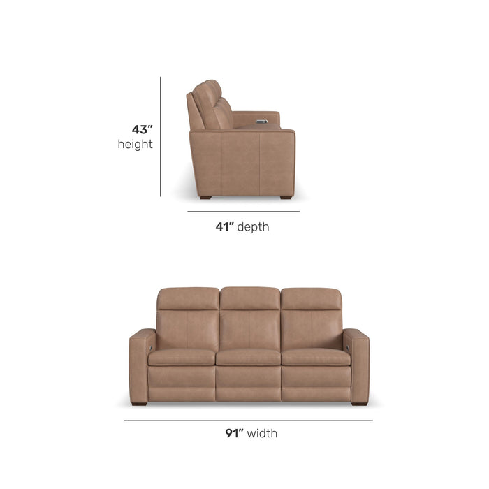 Dutch Desert Leather Power Reclining Sofa with Console, Power Headrest, & Lumbar