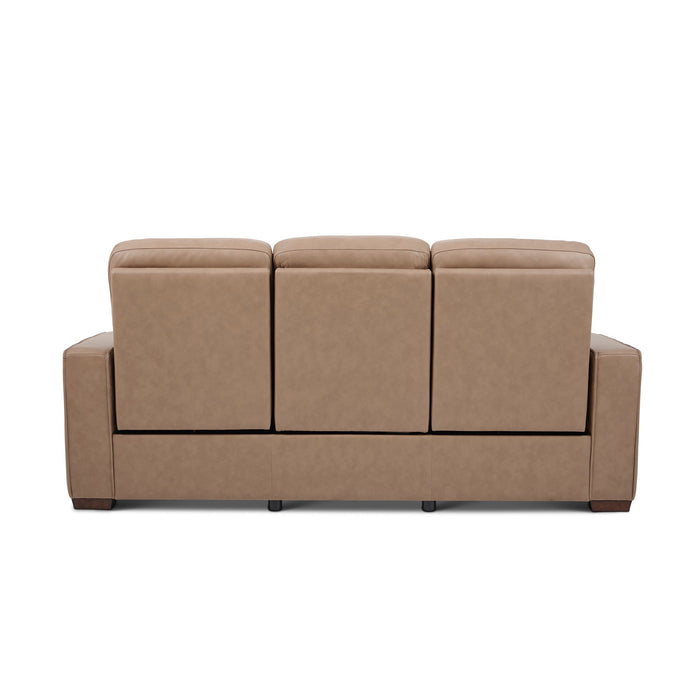 Dutch Desert Leather Power Reclining Sofa with Console, Power Headrest, & Lumbar