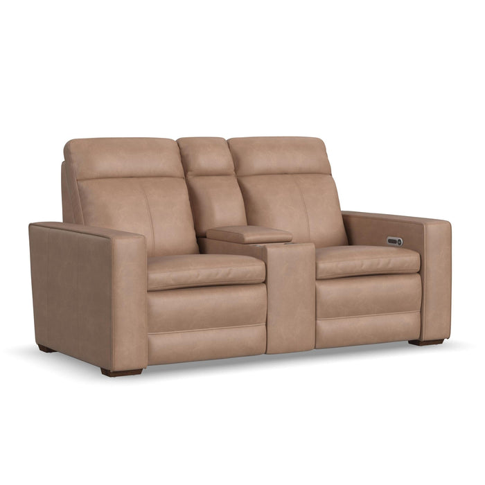 Dutch Desert Leather Power Reclining Loveseat with Console, Power Headrest & Lumbar