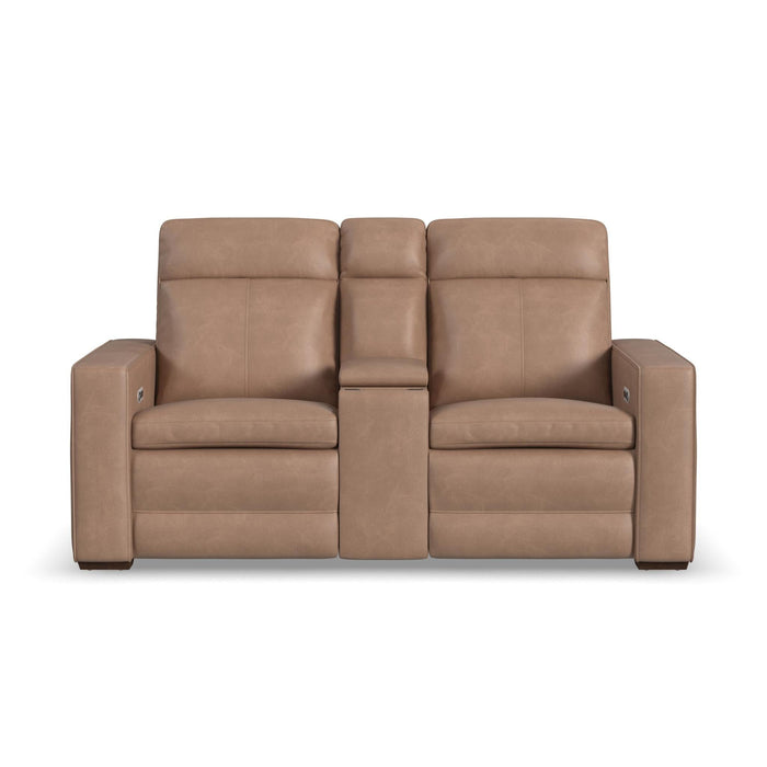Dutch Desert Leather Power Reclining Loveseat with Console, Power Headrest & Lumbar