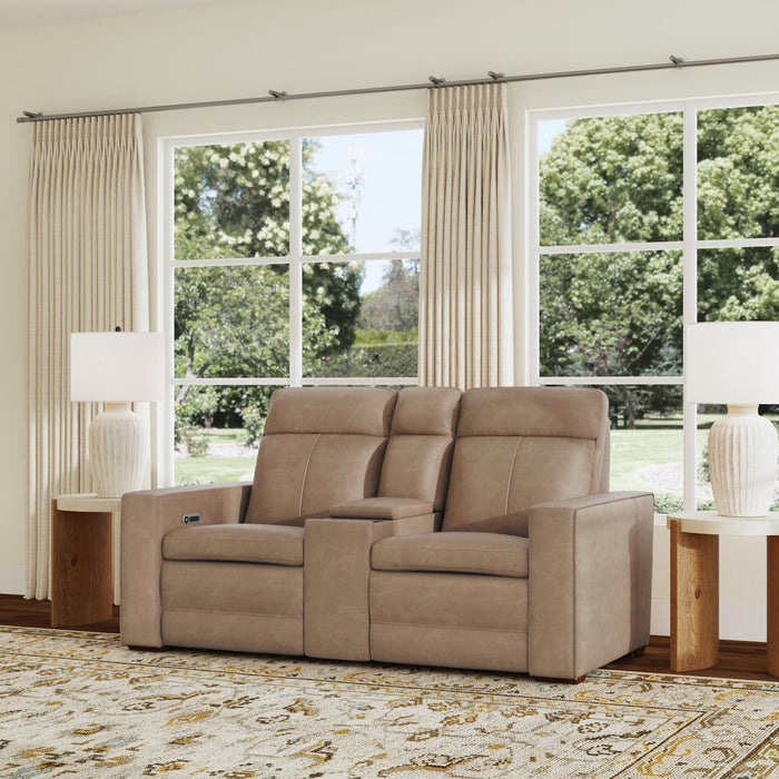 Dutch Desert Leather Power Reclining Loveseat with Console, Power Headrest & Lumbar