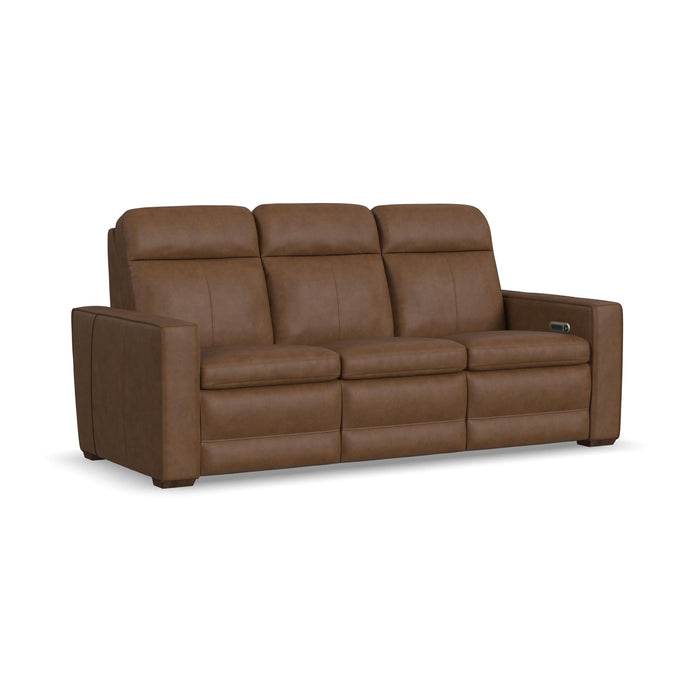Dutch Cortado Leather Power Reclining Sofa with Console, Power Headrest, & Lumbar