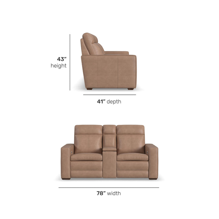 Dutch Desert Leather Power Reclining Loveseat with Console, Power Headrest & Lumbar