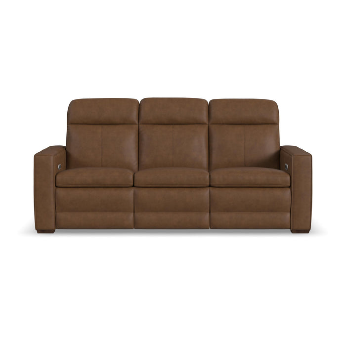 Dutch Cortado Leather Power Reclining Sofa with Console, Power Headrest, & Lumbar
