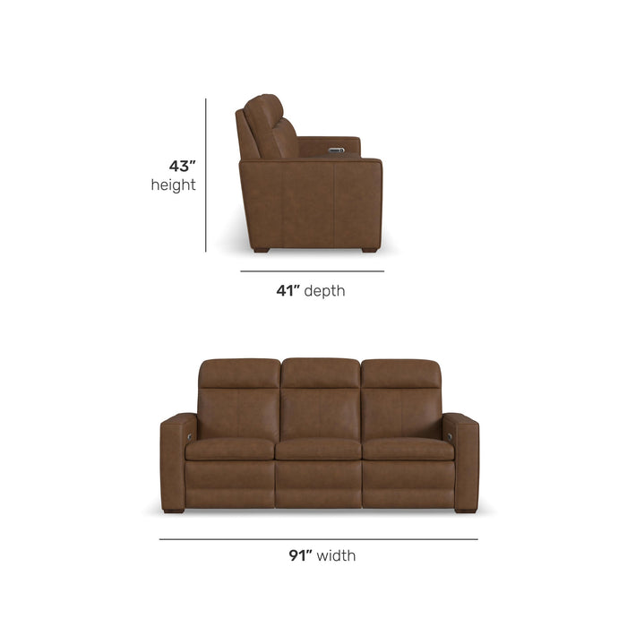 Dutch Cortado Leather Power Reclining Sofa with Console, Power Headrest, & Lumbar