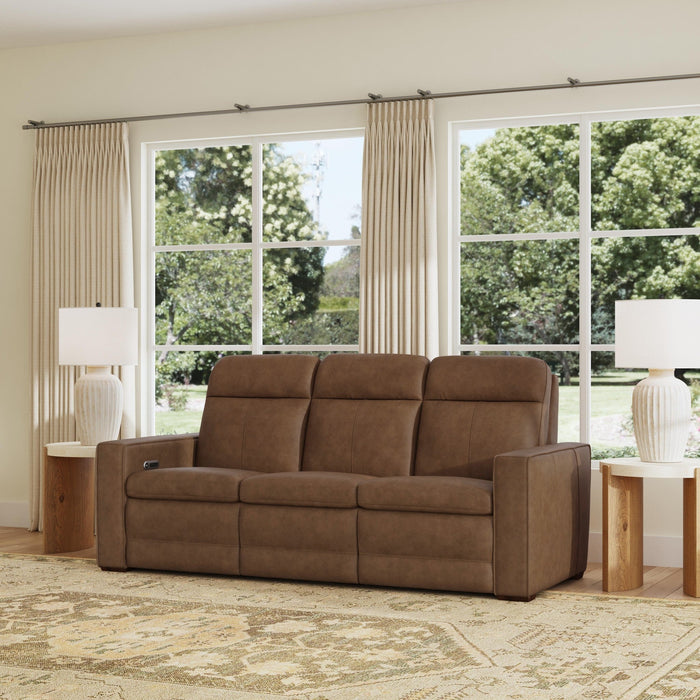 Dutch Cortado Leather Power Reclining Sofa with Console, Power Headrest, & Lumbar