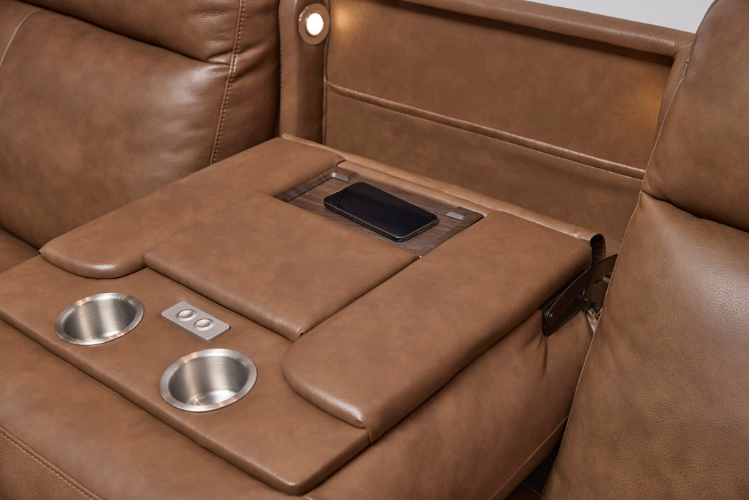 Dutch Cortado Leather Power Reclining Sofa with Console, Power Headrest, & Lumbar