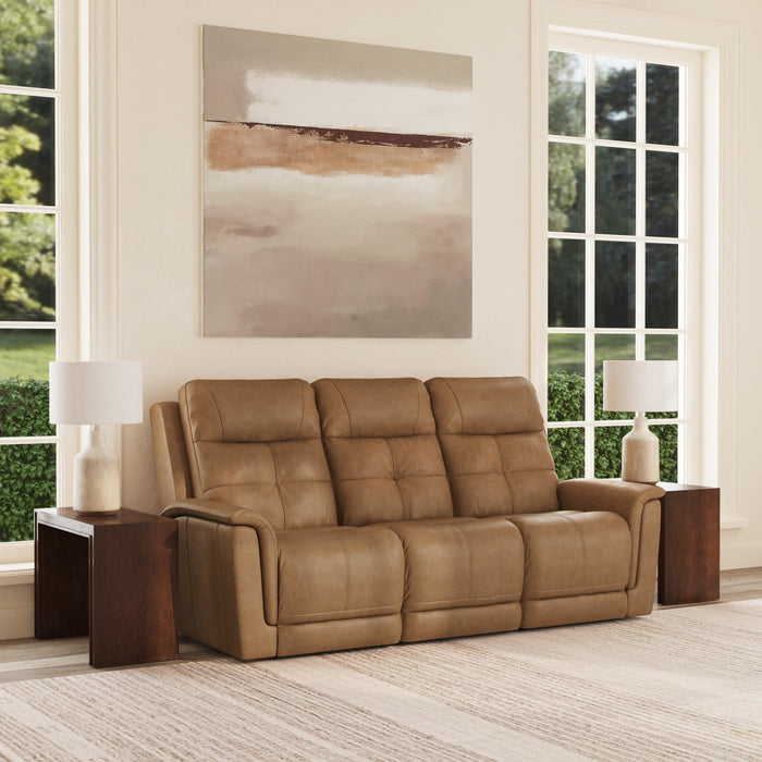 Ranger Oakridge Leather Power Reclining Sofa with Console, Power Headrest, Lumbar, Heat & Massage