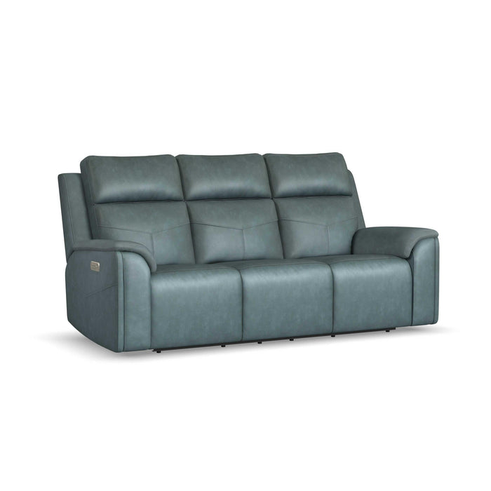Vernon Admiral Vinyl Power Reclining Sofa with Console, Power Headrest, Lumbar, Heat & Massage