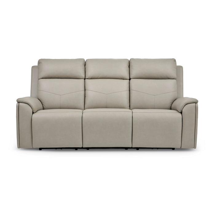 Vernon Dove Grey Vinyl Power Reclining Sofa with Console, Power Headrest, Lumbar, Heat & Massage
