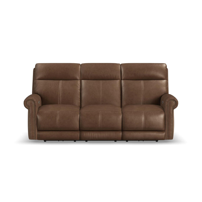 Alexander Tawny Leather Power Reclining Sofa with Console, Power Headrest & Lumbar