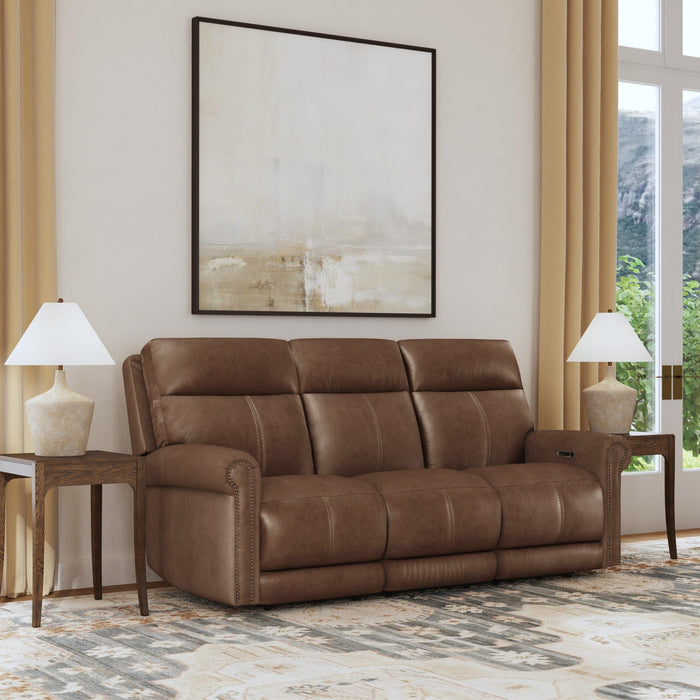 Alexander Tawny Leather Power Reclining Sofa with Console, Power Headrest & Lumbar
