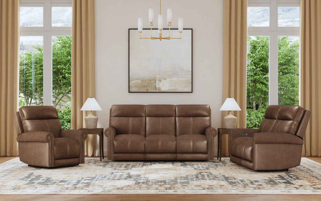 Alexander Tawny Leather Power Reclining Sofa with Console, Power Headrest & Lumbar