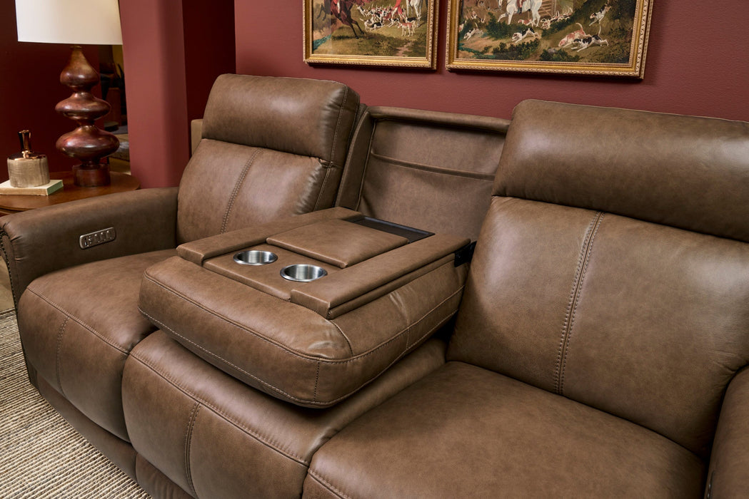 Alexander Tawny Leather Power Reclining Sofa with Console, Power Headrest & Lumbar
