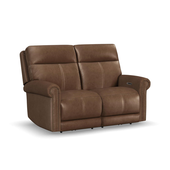 Alexander Tawny Leather Power Reclining Loveseat with Power Headrest & Lumbar