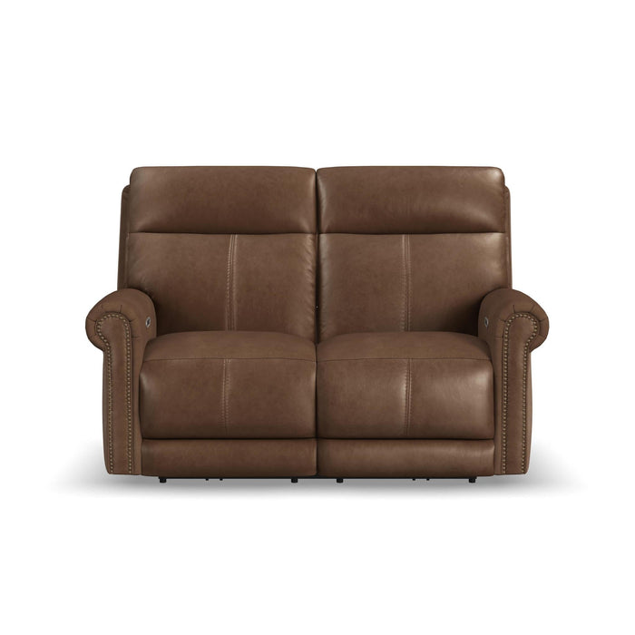 Alexander Tawny Leather Power Reclining Loveseat with Power Headrest & Lumbar