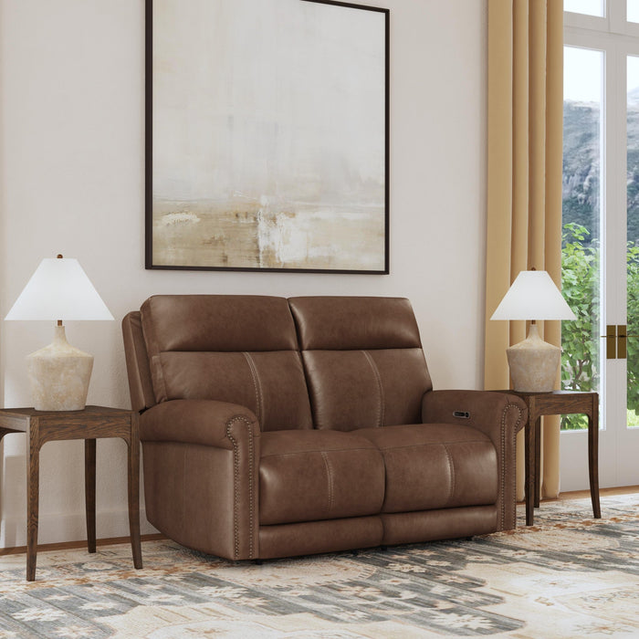 Alexander Tawny Leather Power Reclining Loveseat with Power Headrest & Lumbar