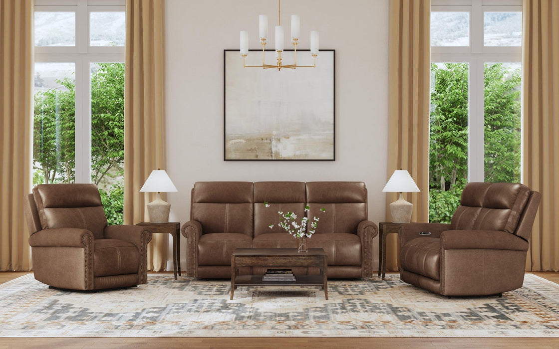 Alexander Tawny Leather Power Reclining Loveseat with Power Headrest & Lumbar