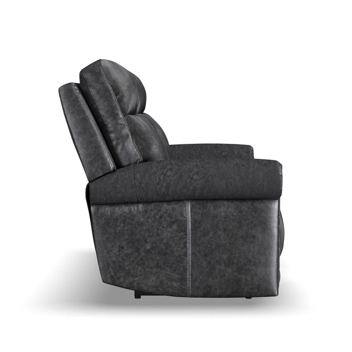 Alexander Weathered Stone Leather Power Reclining Loveseat with Console, Power Headrest & Lumbar