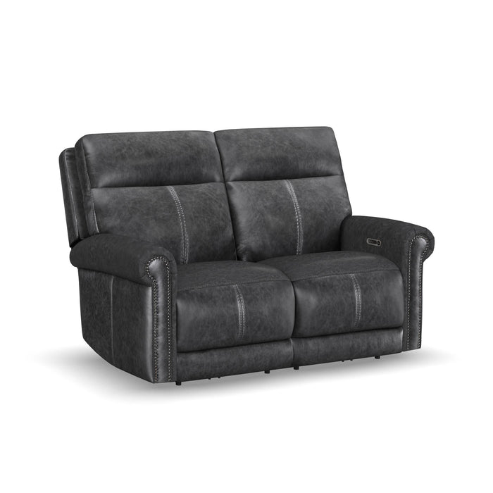 Alexander Weathered Stone Leather Power Reclining Loveseat with Power Headrest & Lumbar
