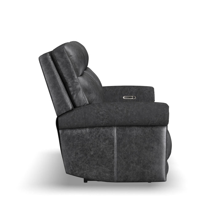 Alexander Weathered Stone Leather Power Reclining Loveseat with Power Headrest & Lumbar