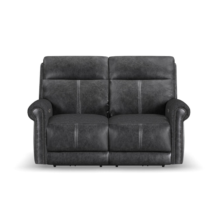 Alexander Weathered Stone Leather Power Reclining Loveseat with Power Headrest & Lumbar