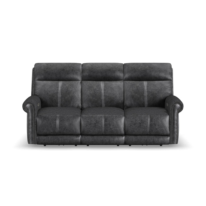 Alexander Weathered Stone Leather Power Reclining Sofa with Console, Power Headrest & Lumbar