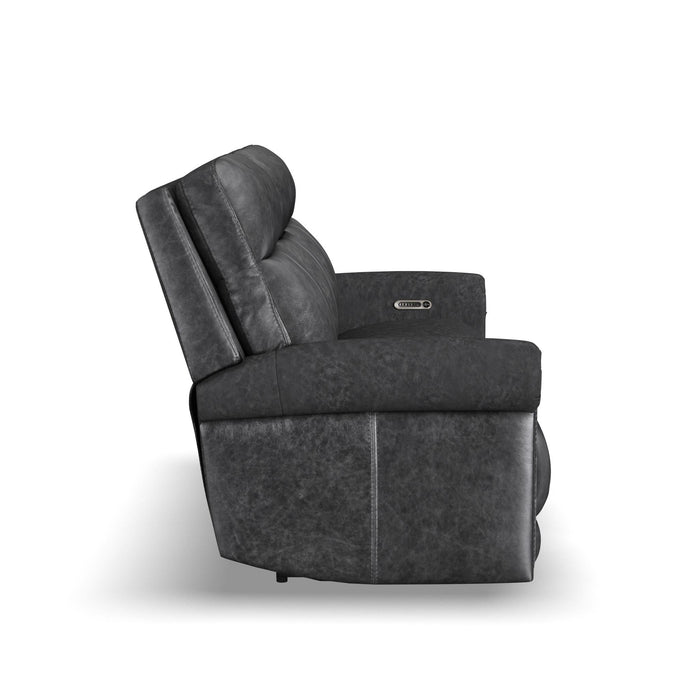Alexander Weathered Stone Leather Power Reclining Sofa with Console, Power Headrest & Lumbar