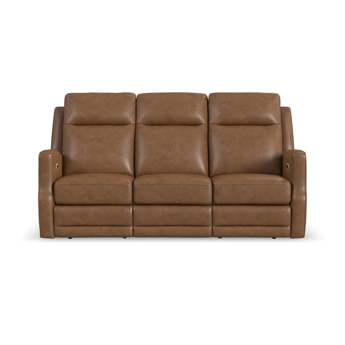 Maxwell Cedar Leather Power Reclining Sofa with Power Headrests and Lumbar