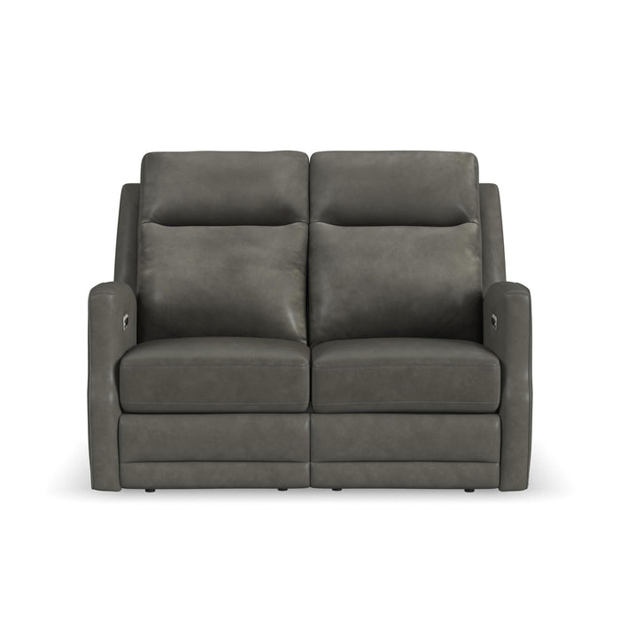 Maxwell Cinder Leather Power Reclining Loveseat with Power Headrests and Lumbar