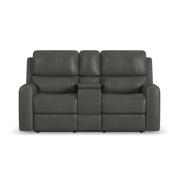 Linden Charcoal Leather Power Reclining Loveseat with Console & Power Headrests & Lumbar