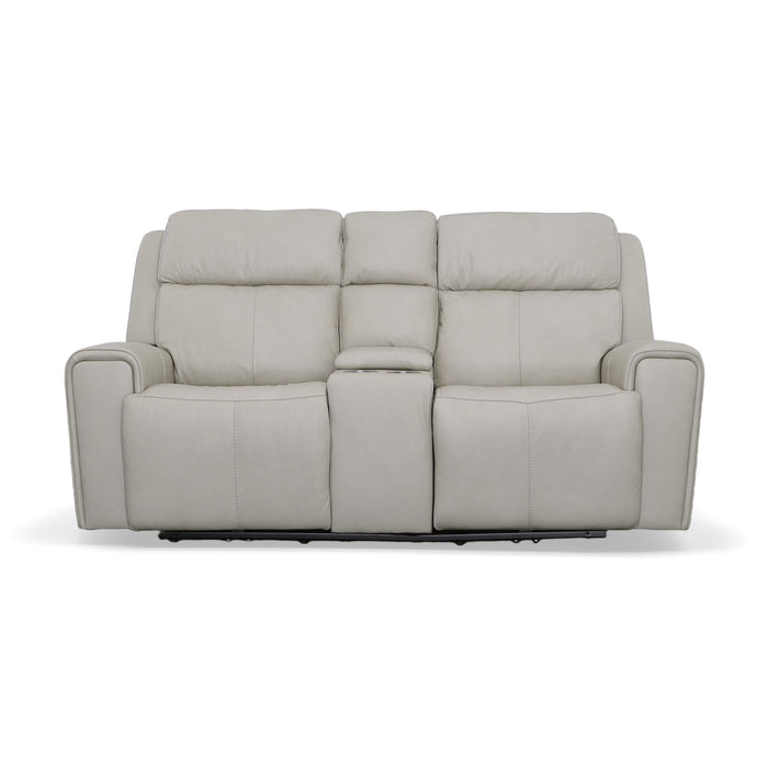 Barnett Gray Matters Leather Power Reclining Loveseat with Console, Power Headrests & Lumbar