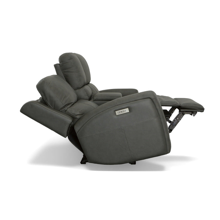 Linden Charcoal Leather Power Reclining Loveseat with Console & Power Headrests & Lumbar