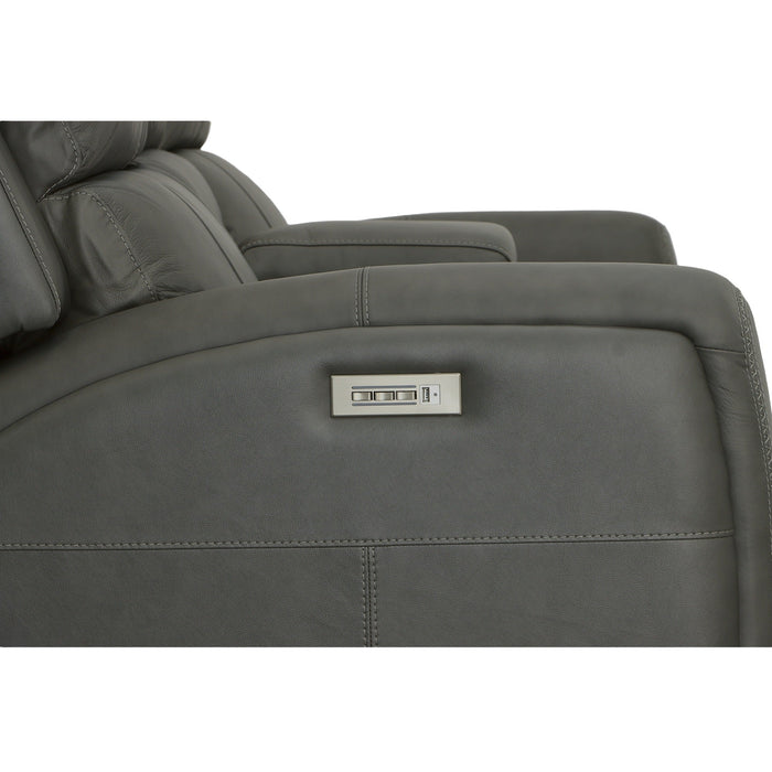Linden Charcoal Leather Power Reclining Loveseat with Console & Power Headrests & Lumbar