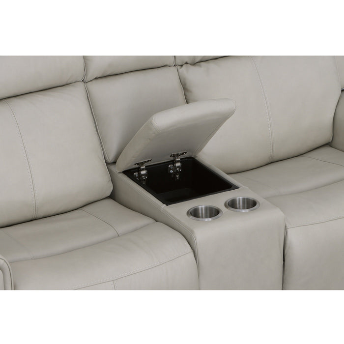 Barnett Gray Matters Leather Power Reclining Loveseat with Console, Power Headrests & Lumbar
