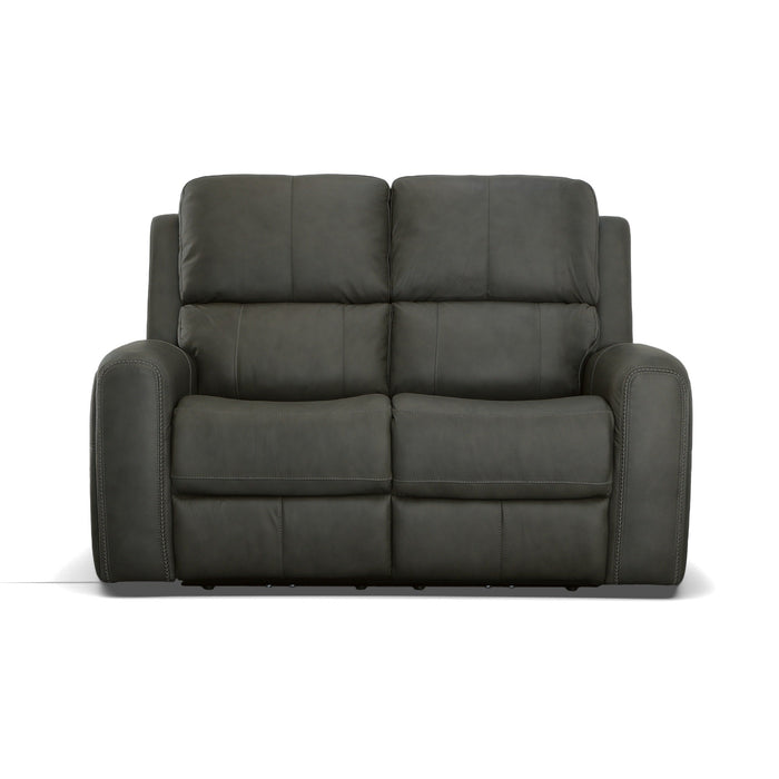 Linden Charcoal Leather Power Reclining Loveseat with Power Headrests & Lumbar