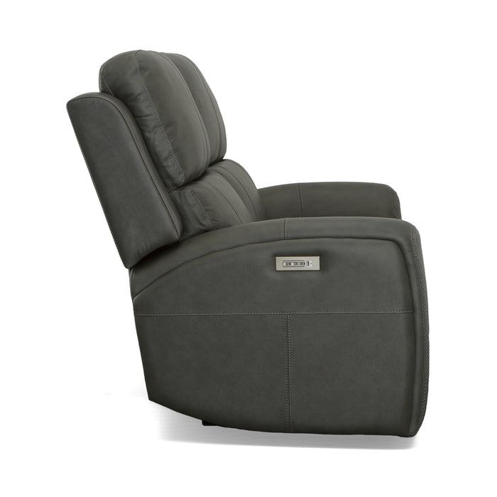Linden Charcoal Leather Power Reclining Loveseat with Power Headrests & Lumbar