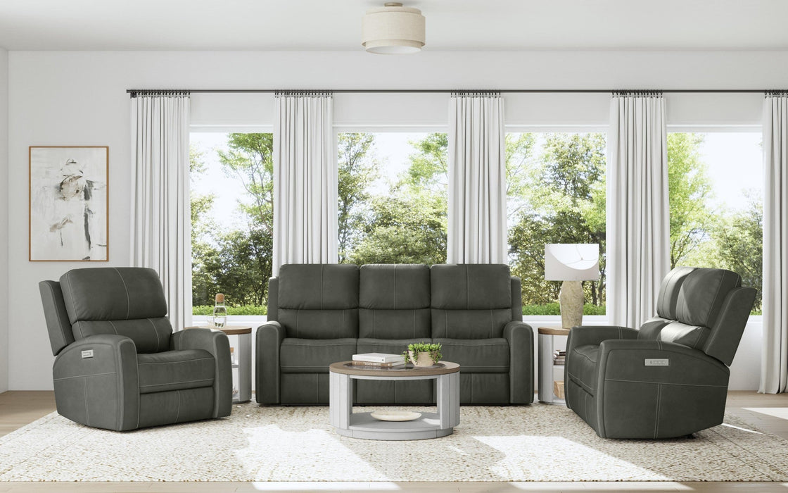 Linden Charcoal Leather Power Reclining Loveseat with Power Headrests & Lumbar