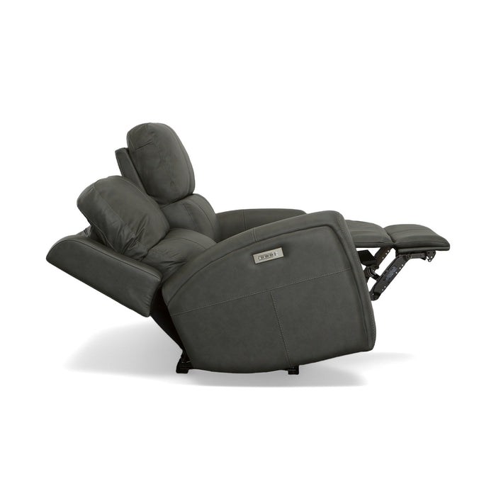 Linden Charcoal Leather Power Reclining Loveseat with Power Headrests & Lumbar