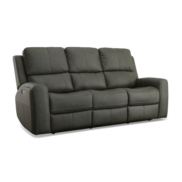 Linden Charcoal Leather Power Reclining Sofa with Power Headrests & Lumbar