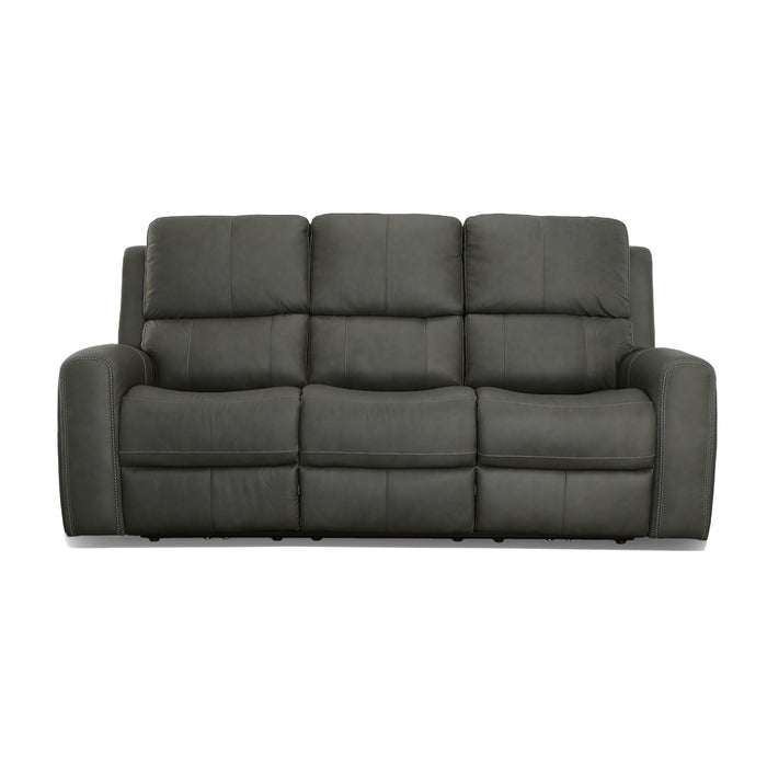 Linden Charcoal Leather Power Reclining Sofa with Power Headrests & Lumbar