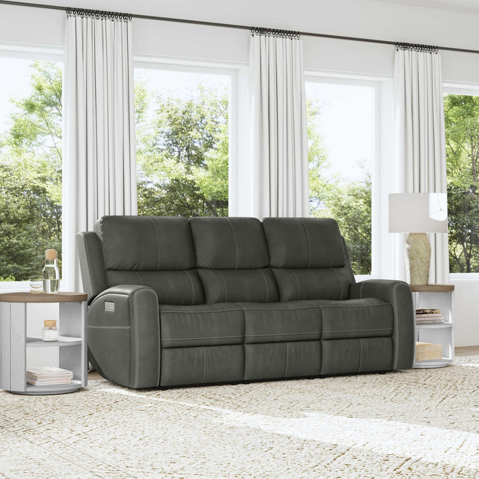 Linden Charcoal Leather Power Reclining Sofa with Power Headrests & Lumbar