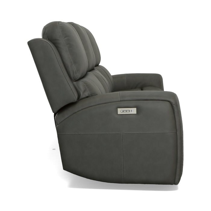 Linden Charcoal Leather Power Reclining Sofa with Power Headrests & Lumbar