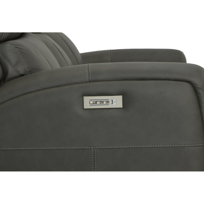 Linden Charcoal Leather Power Reclining Sofa with Power Headrests & Lumbar